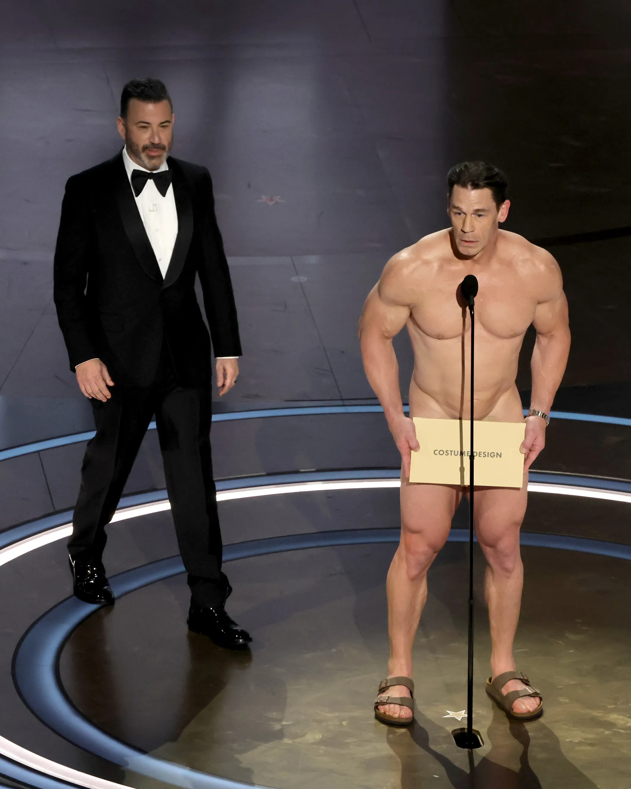 John Cena and Jimmy Kimmel at the 96th Academy Awards at the Dolby Theatre in Hollywood, California on March 10, 2024.