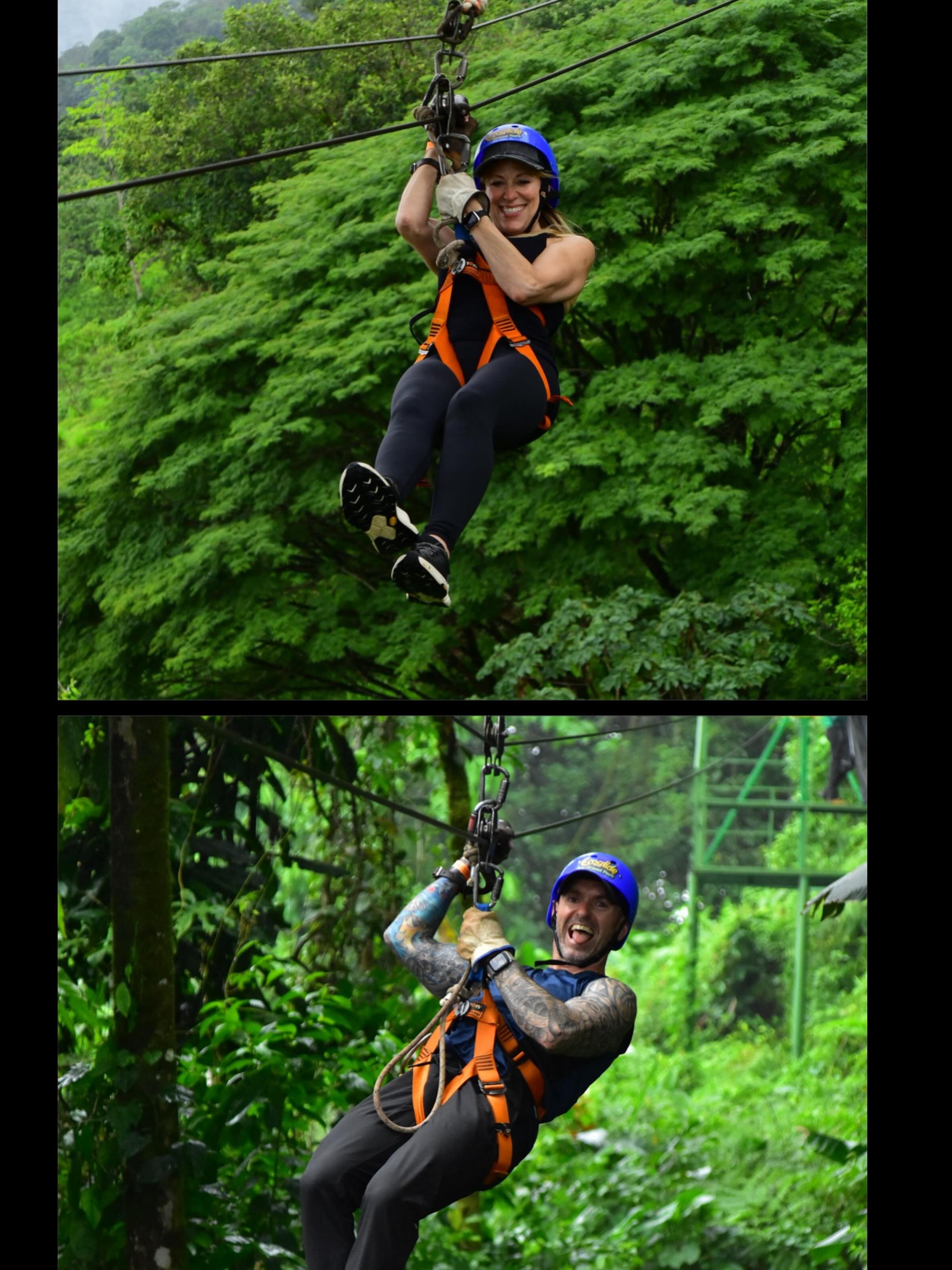 Lilian Garcia zip lining with her husband, Patrick Ellrich