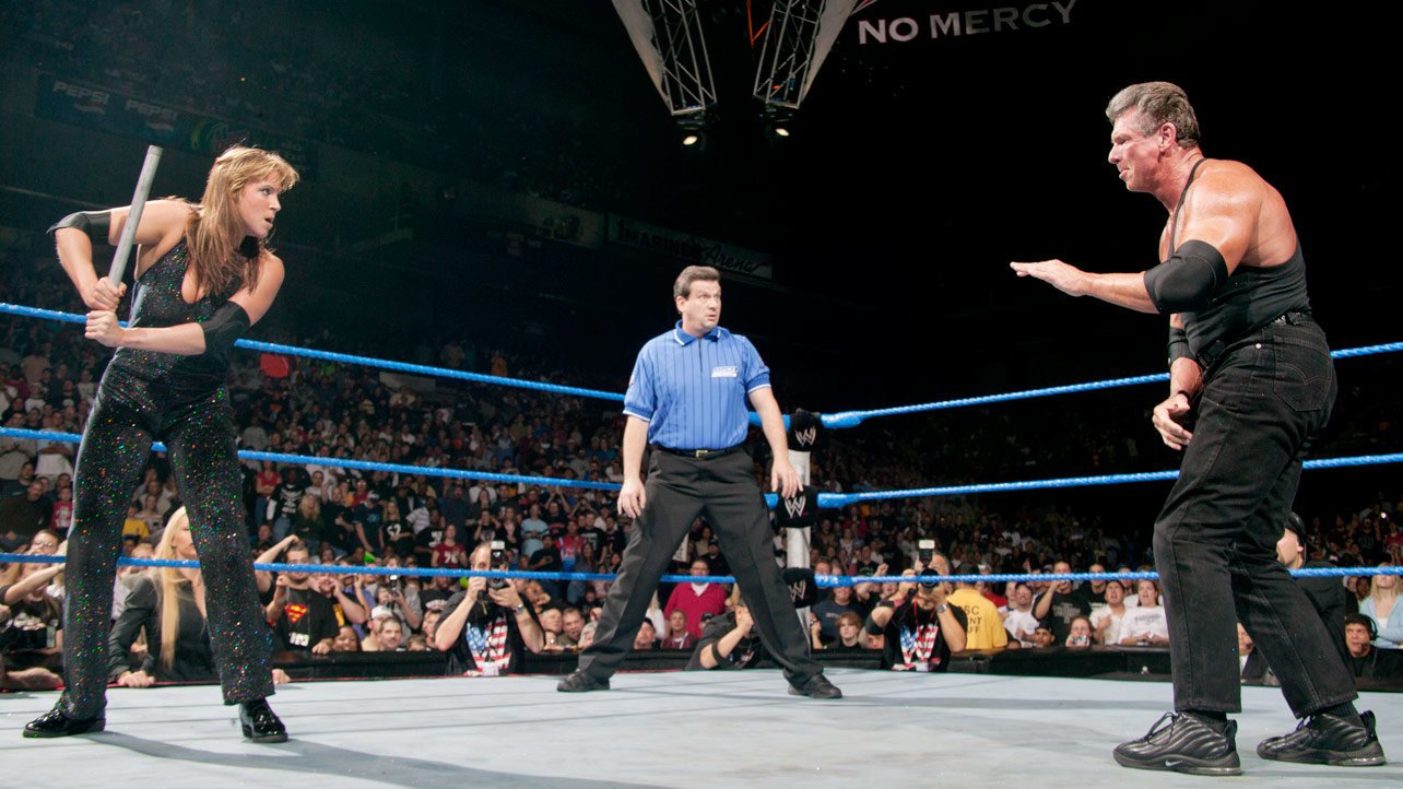 Stephanie McMahon wrestling Vince McMahon