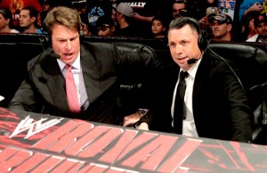 John "Bradshaw" Layfield and Michael Cole